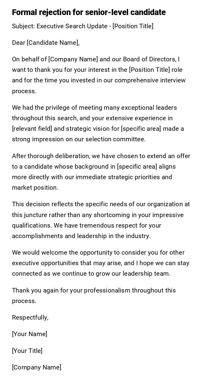 Formal rejection for senior-level candidate