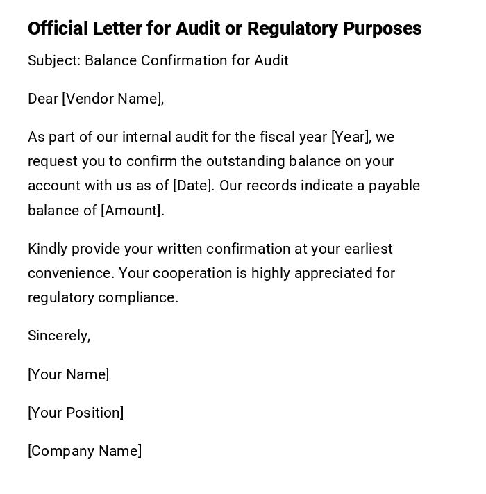 Official Letter for Audit or Regulatory Purposes