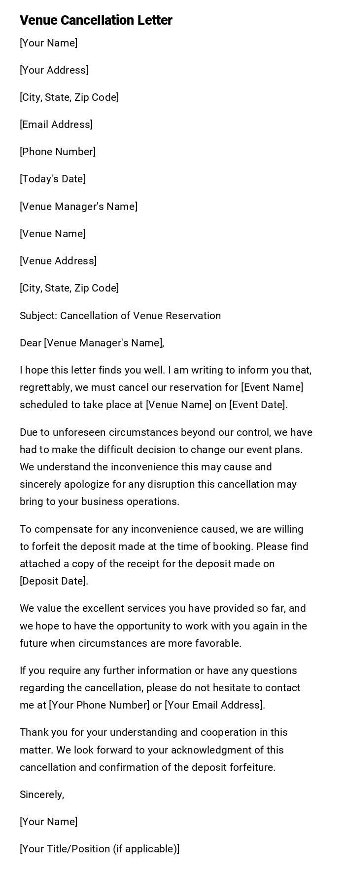 Venue Cancellation Letter Venue Cancellation Letter