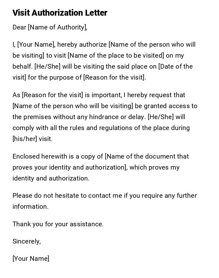 Visit Authorization Letter
