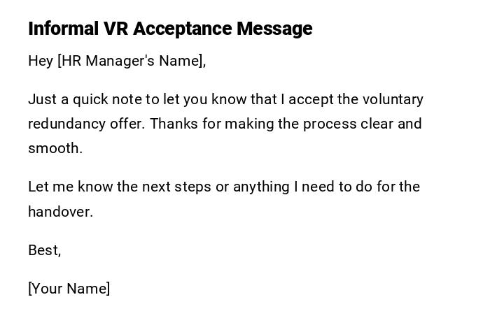 Informal VR Acceptance Message