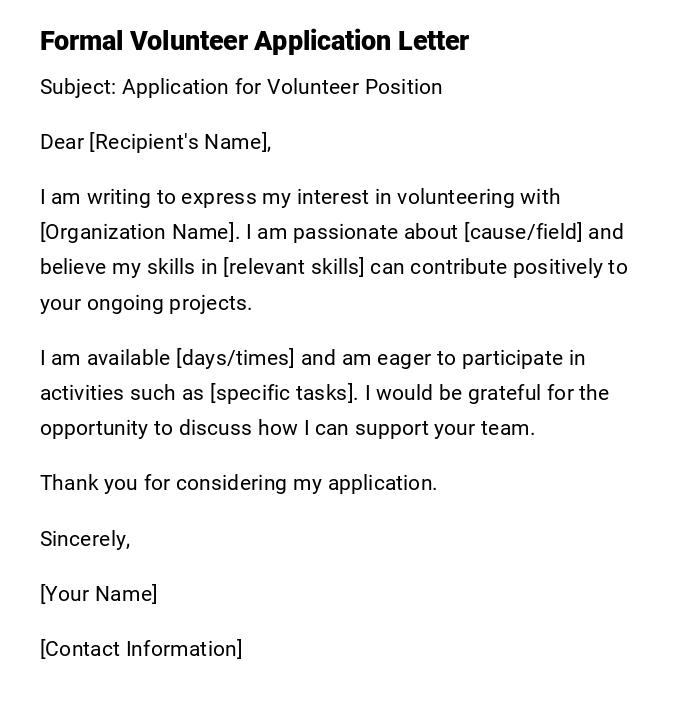 Formal Volunteer Application Letter