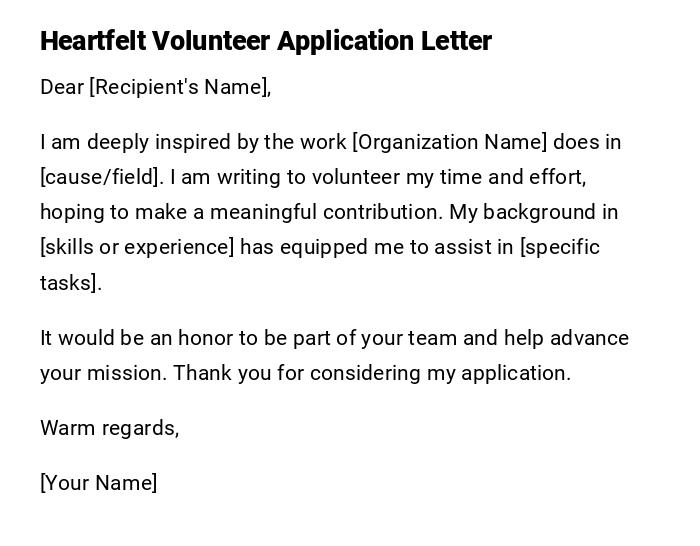 Heartfelt Volunteer Application Letter