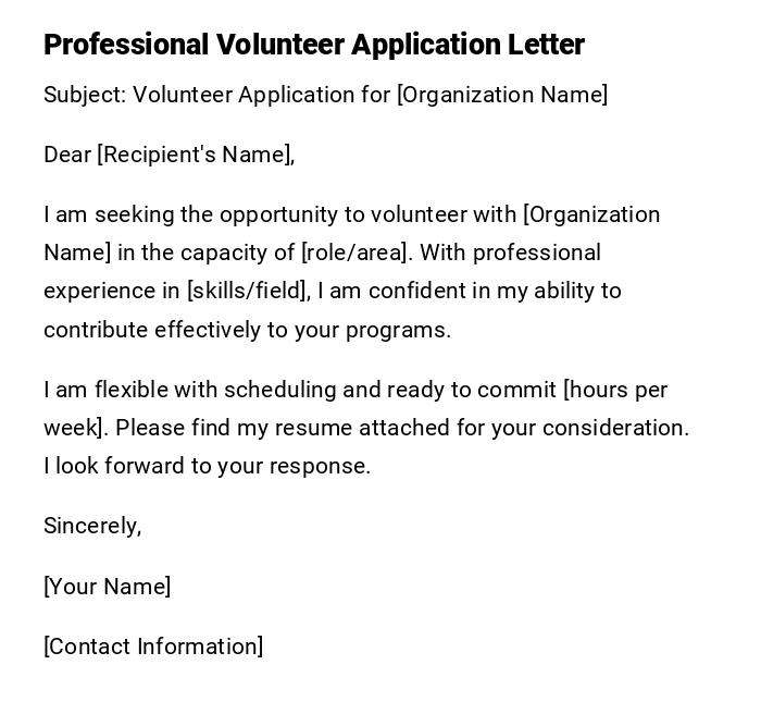 Professional Volunteer Application Letter