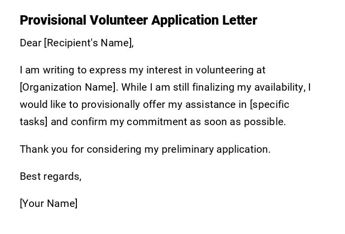 Provisional Volunteer Application Letter