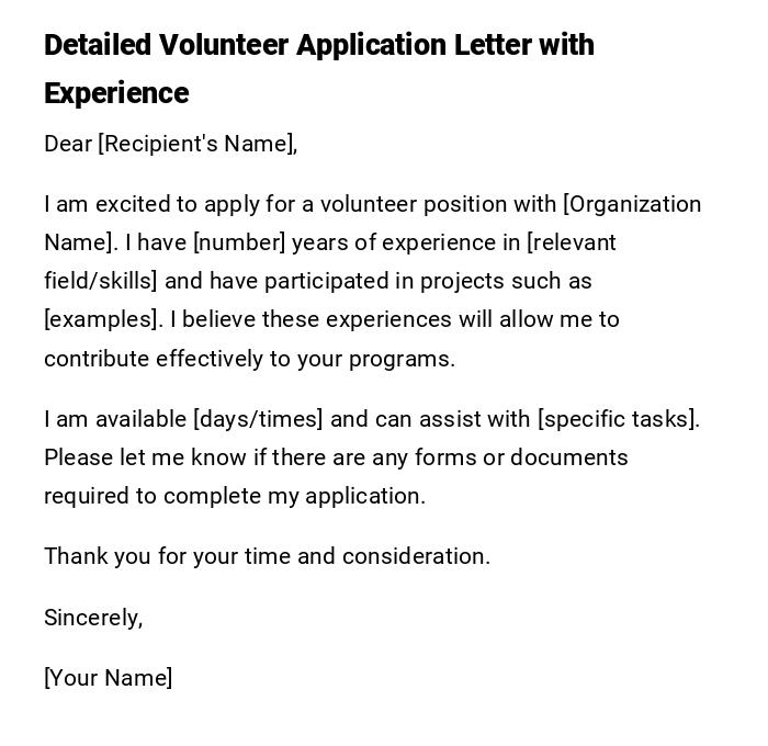 Detailed Volunteer Application Letter with Experience