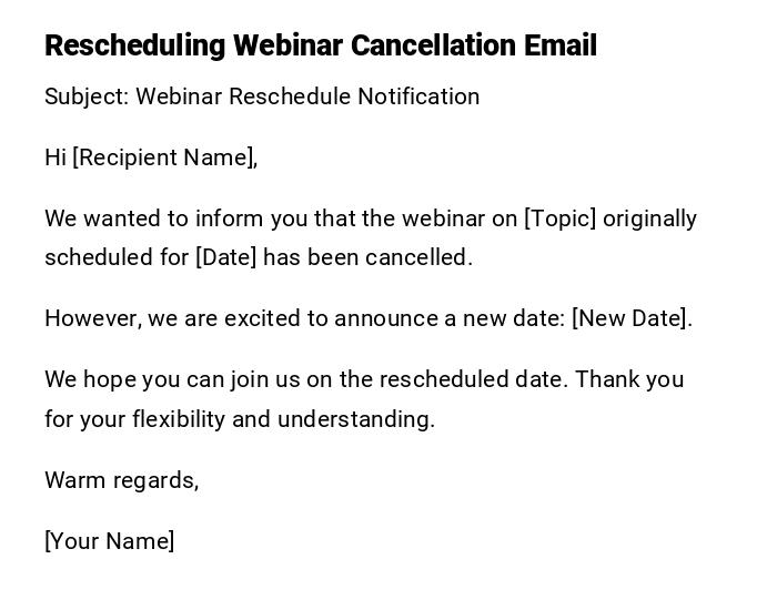 Rescheduling Webinar Cancellation Email