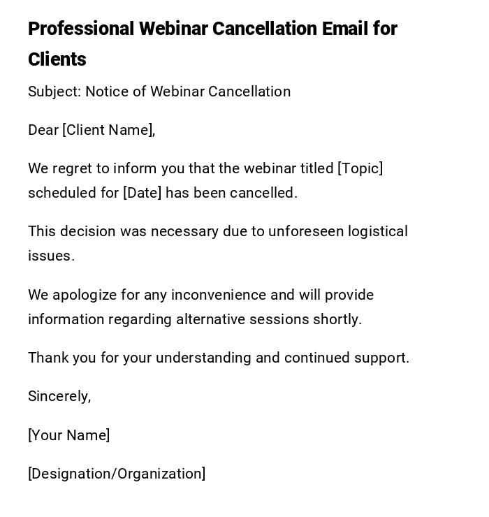 Professional Webinar Cancellation Email for Clients