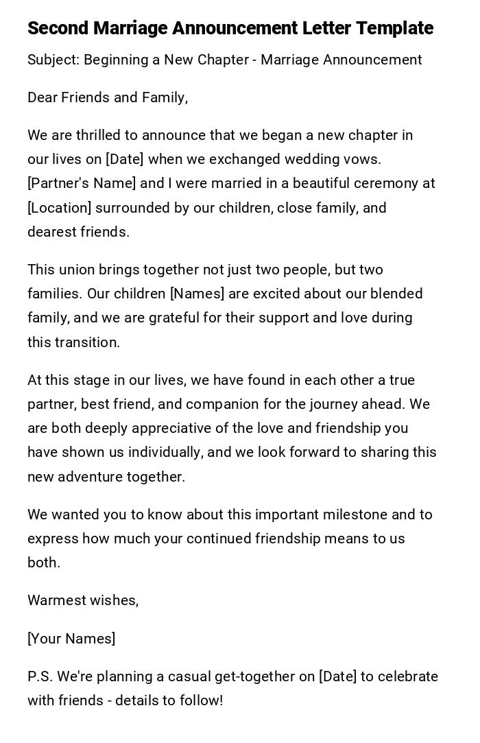 Second Marriage Announcement Letter Template