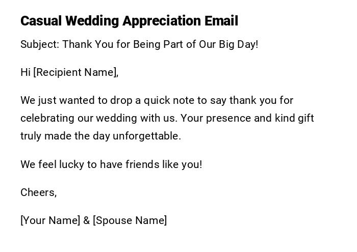 Casual Wedding Appreciation Email