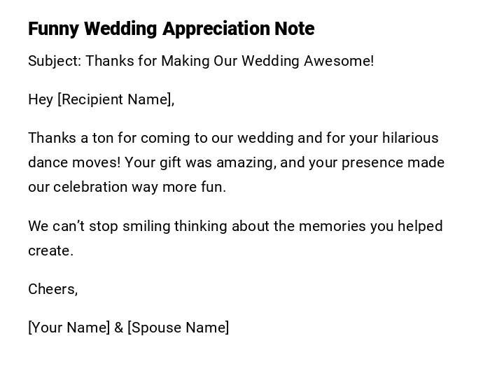 Funny Wedding Appreciation Note