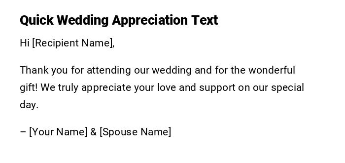 Quick Wedding Appreciation Text