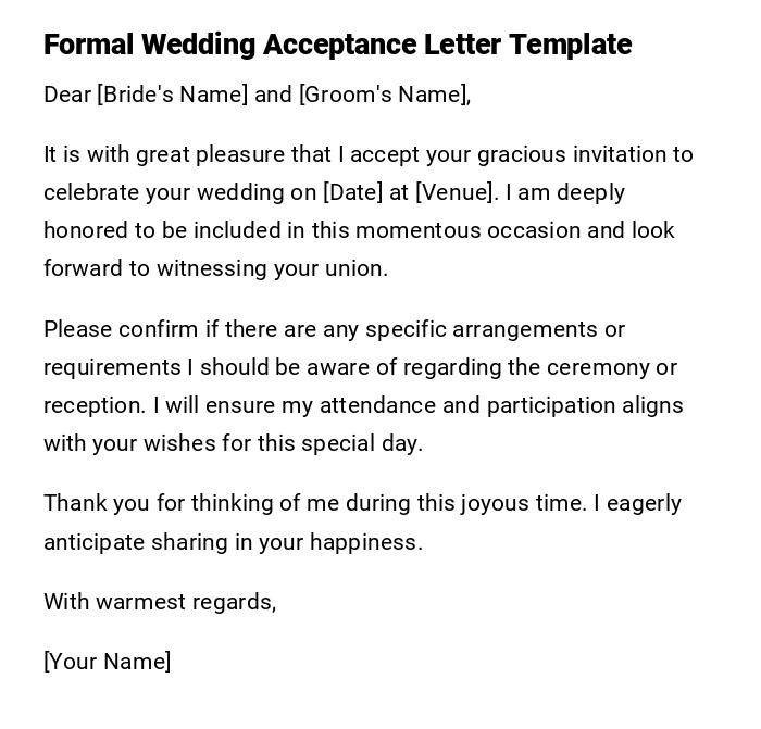 Formal Wedding Acceptance Letter Template