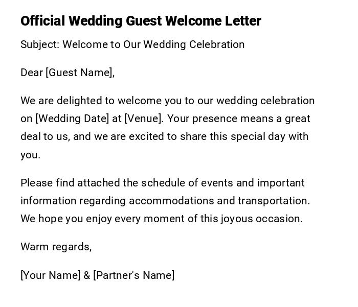 Official Wedding Guest Welcome Letter