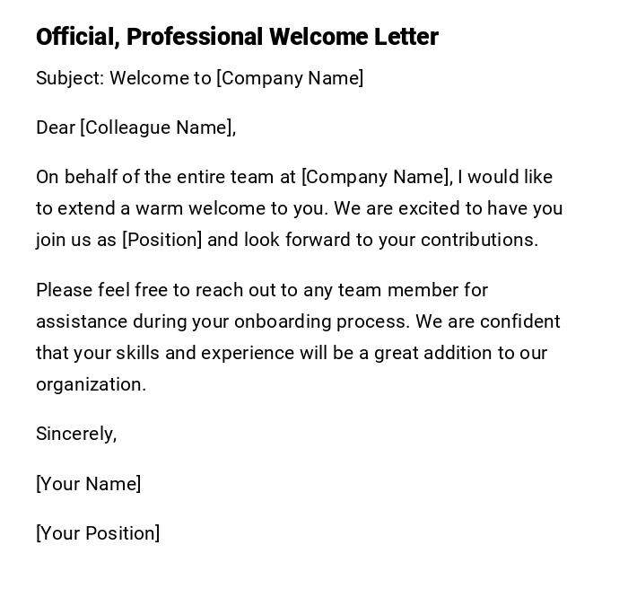 Official, Professional Welcome Letter