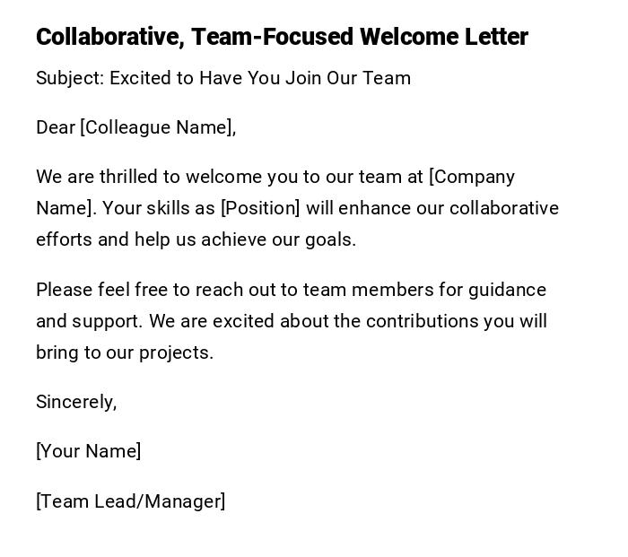 Collaborative, Team-Focused Welcome Letter