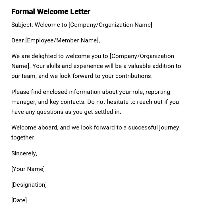 Formal Welcome Letter