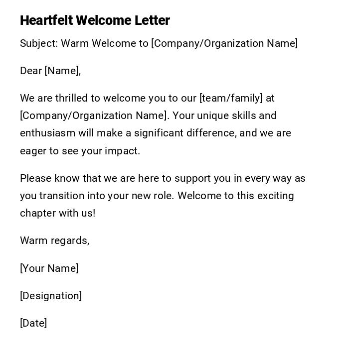 Heartfelt Welcome Letter