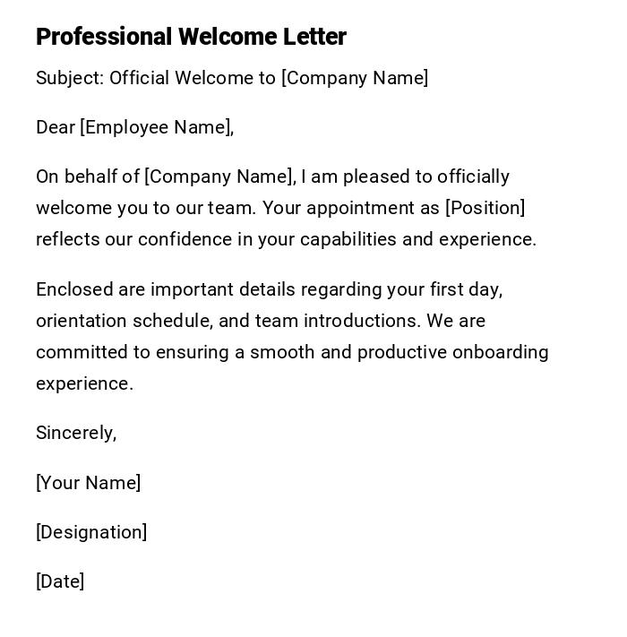 Professional Welcome Letter