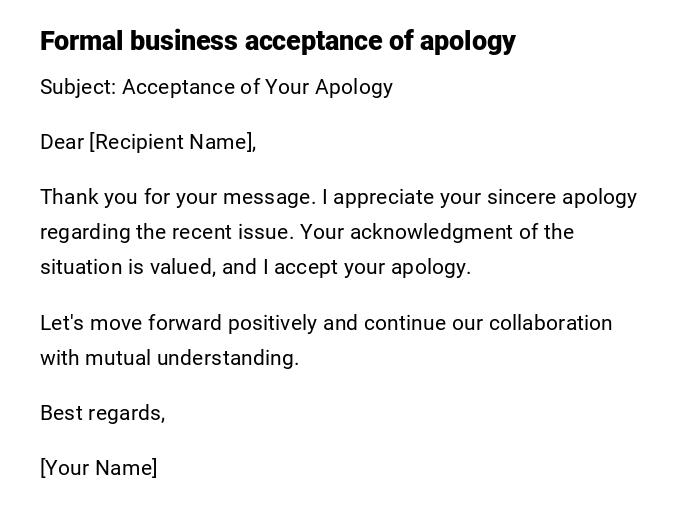 Formal business acceptance of apology