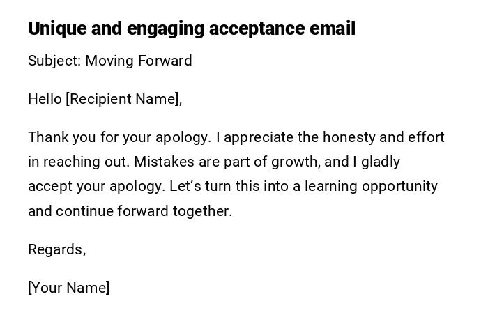 Unique and engaging acceptance email