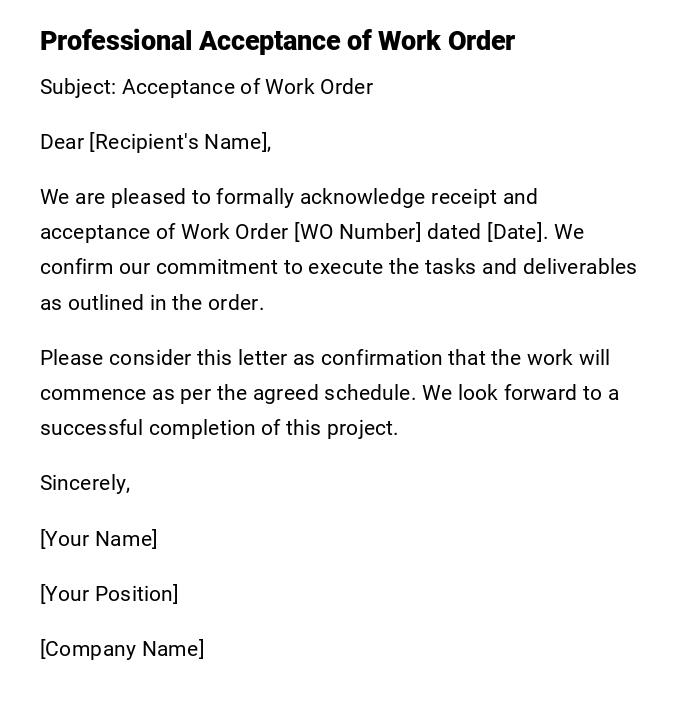 Professional Acceptance of Work Order